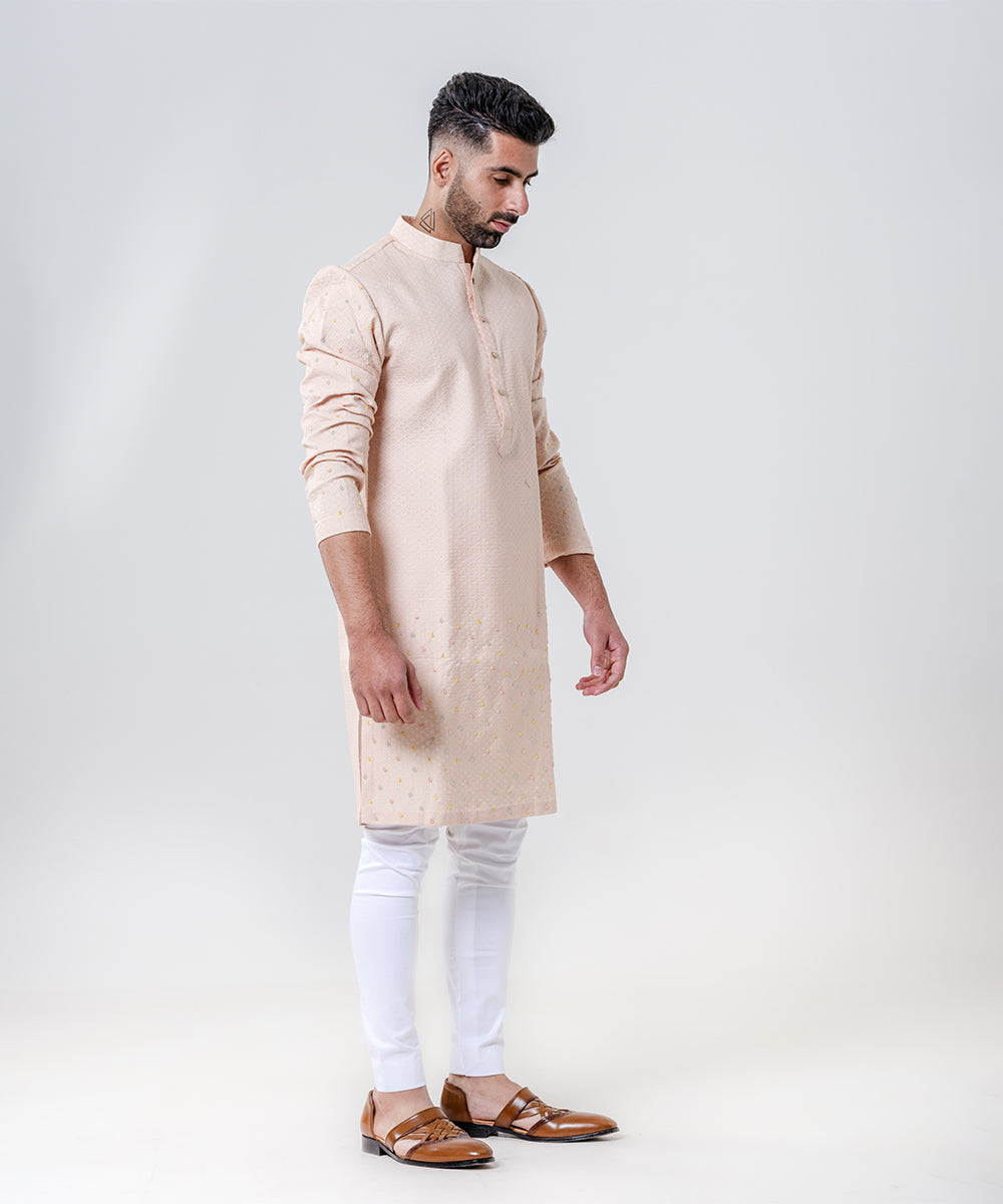 Salmon Pink Self Chanderi Kurta