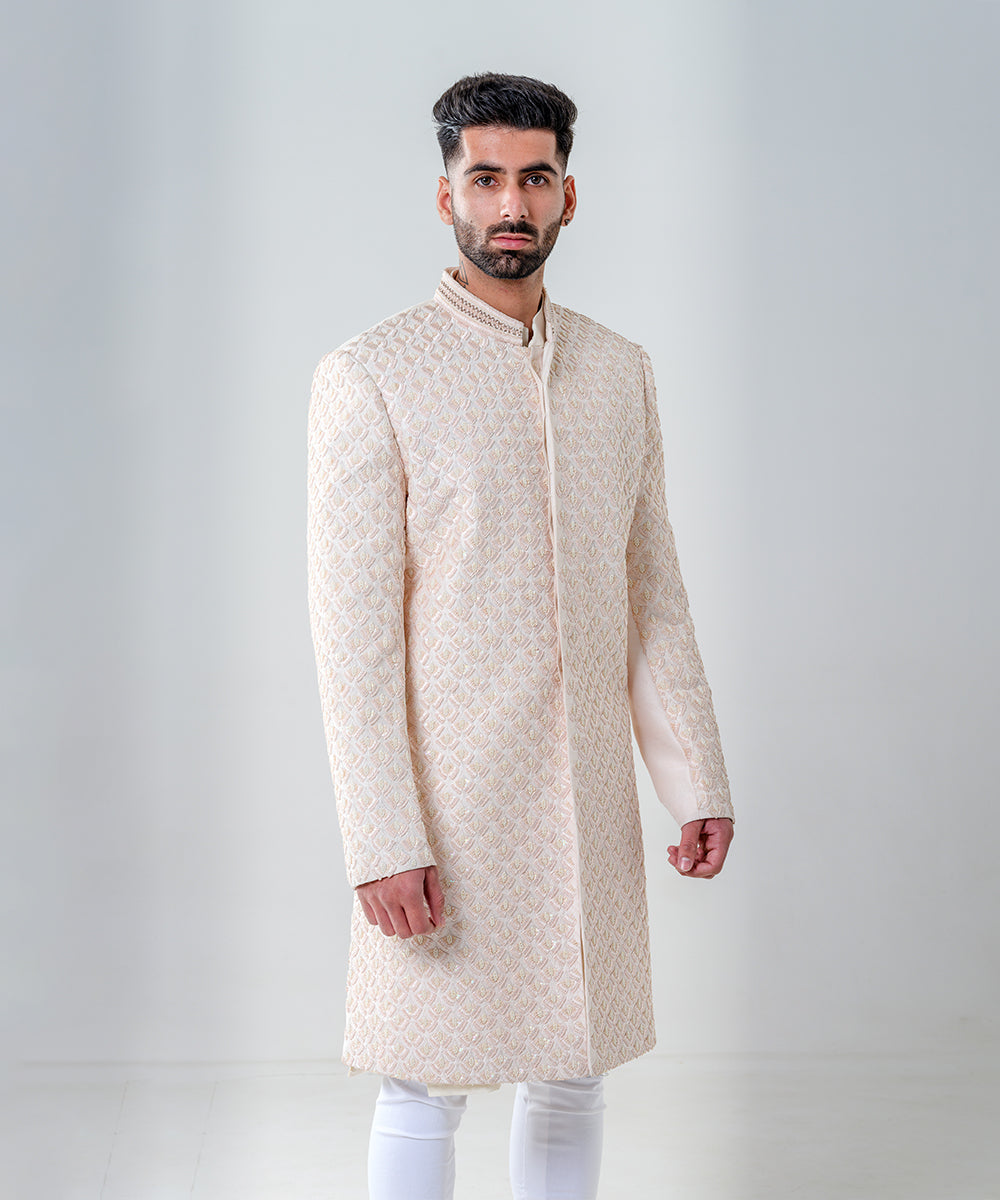 Salmon Pink Fully Embellished Sherwani