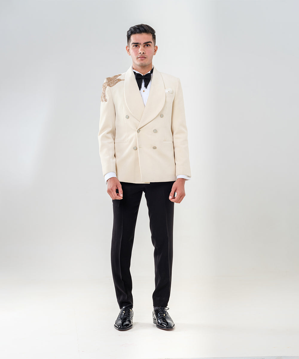 Ivory Dinner Jacket With Broad Shawl Lapel