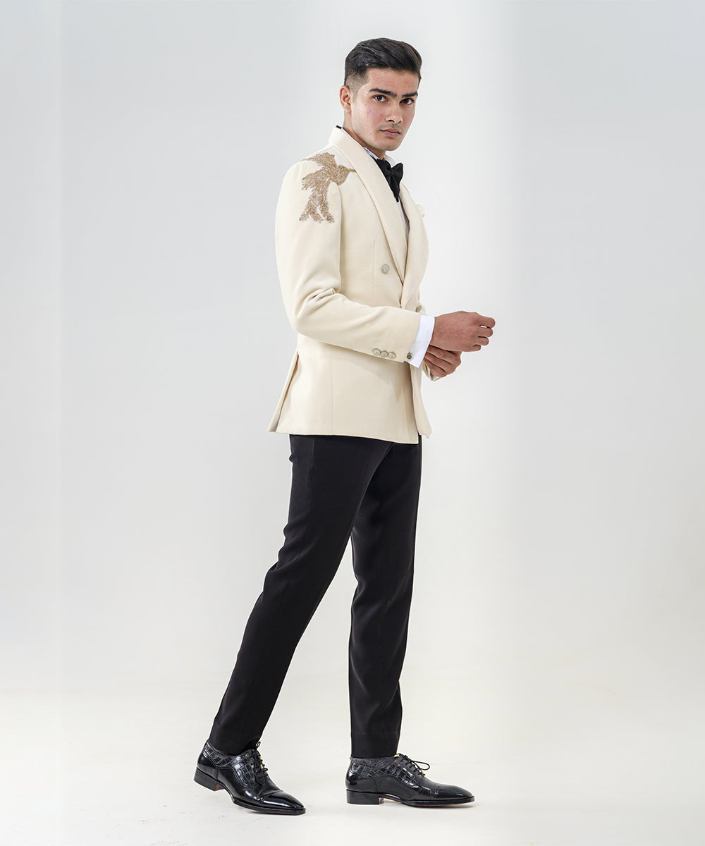 Ivory Dinner Jacket With Broad Shawl Lapel