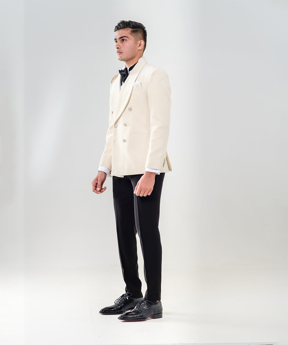 Ivory Dinner Jacket With Broad Shawl Lapel