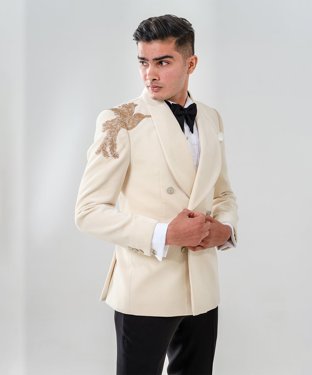 Ivory Dinner Jacket With Broad Shawl Lapel