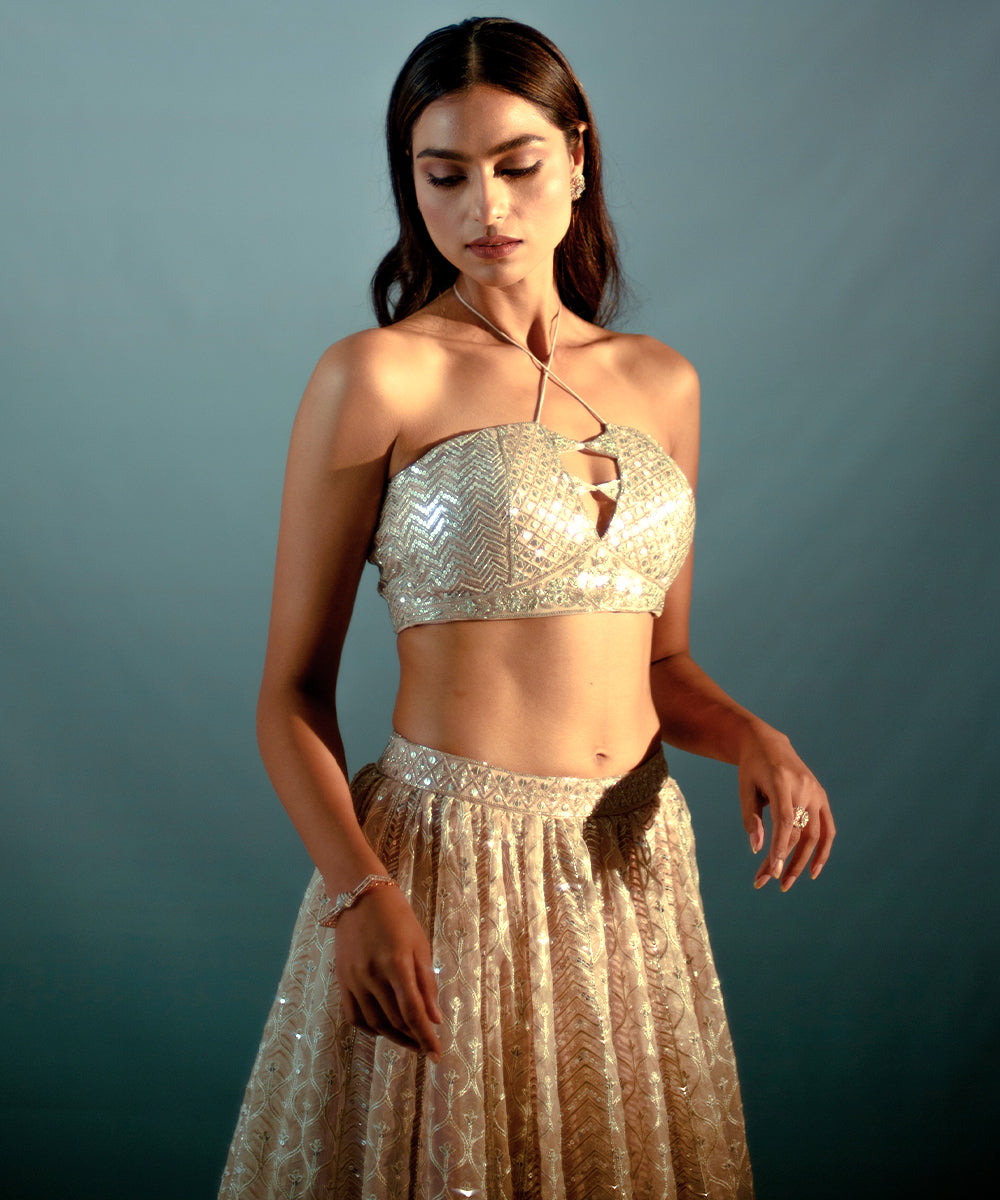 Nude Embroidered Lehenga Set