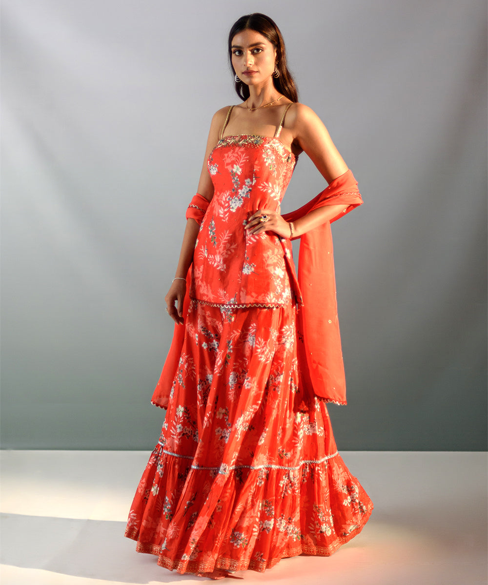 Red Floral Sharara Set