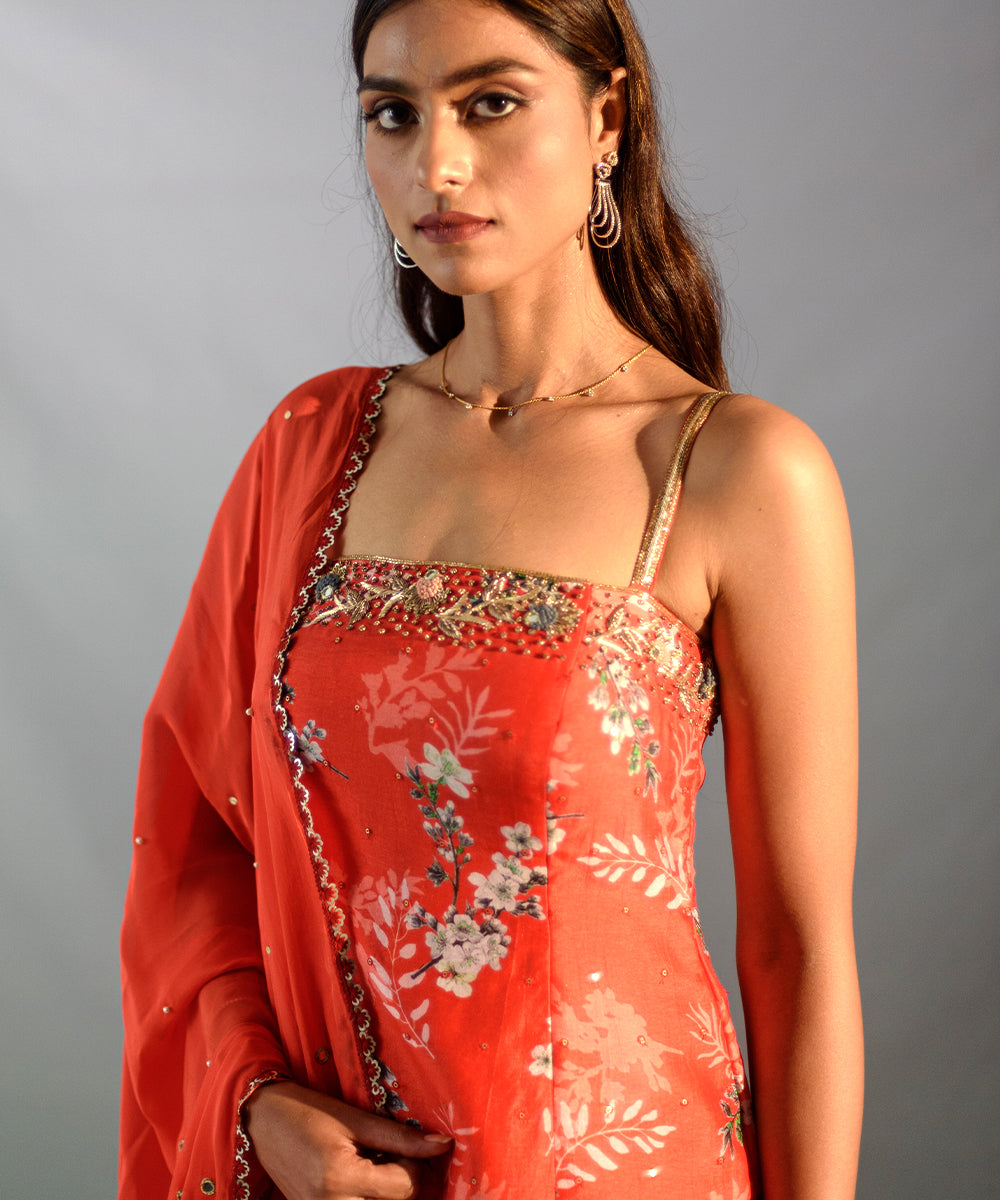 Red Floral Sharara Set