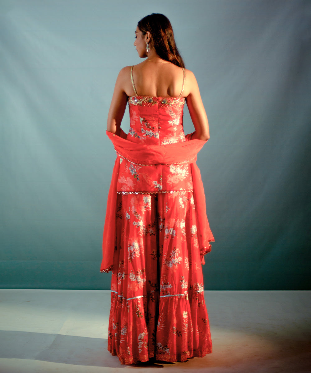 Red Floral Sharara Set