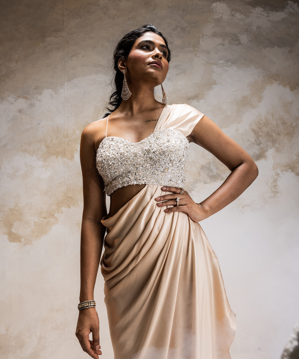 Peach One Shoulder Drape Gown