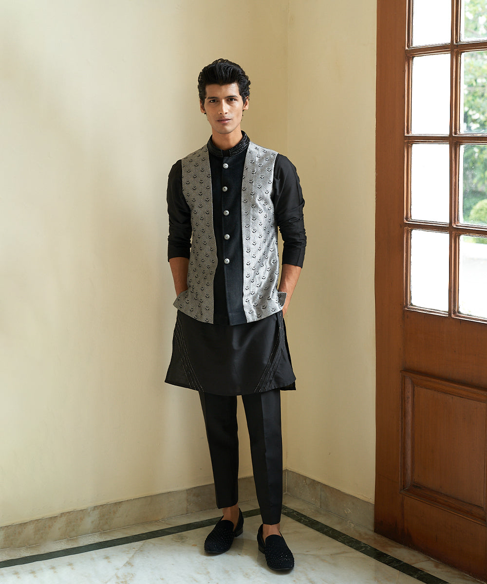 Sheen black nehru jacket set