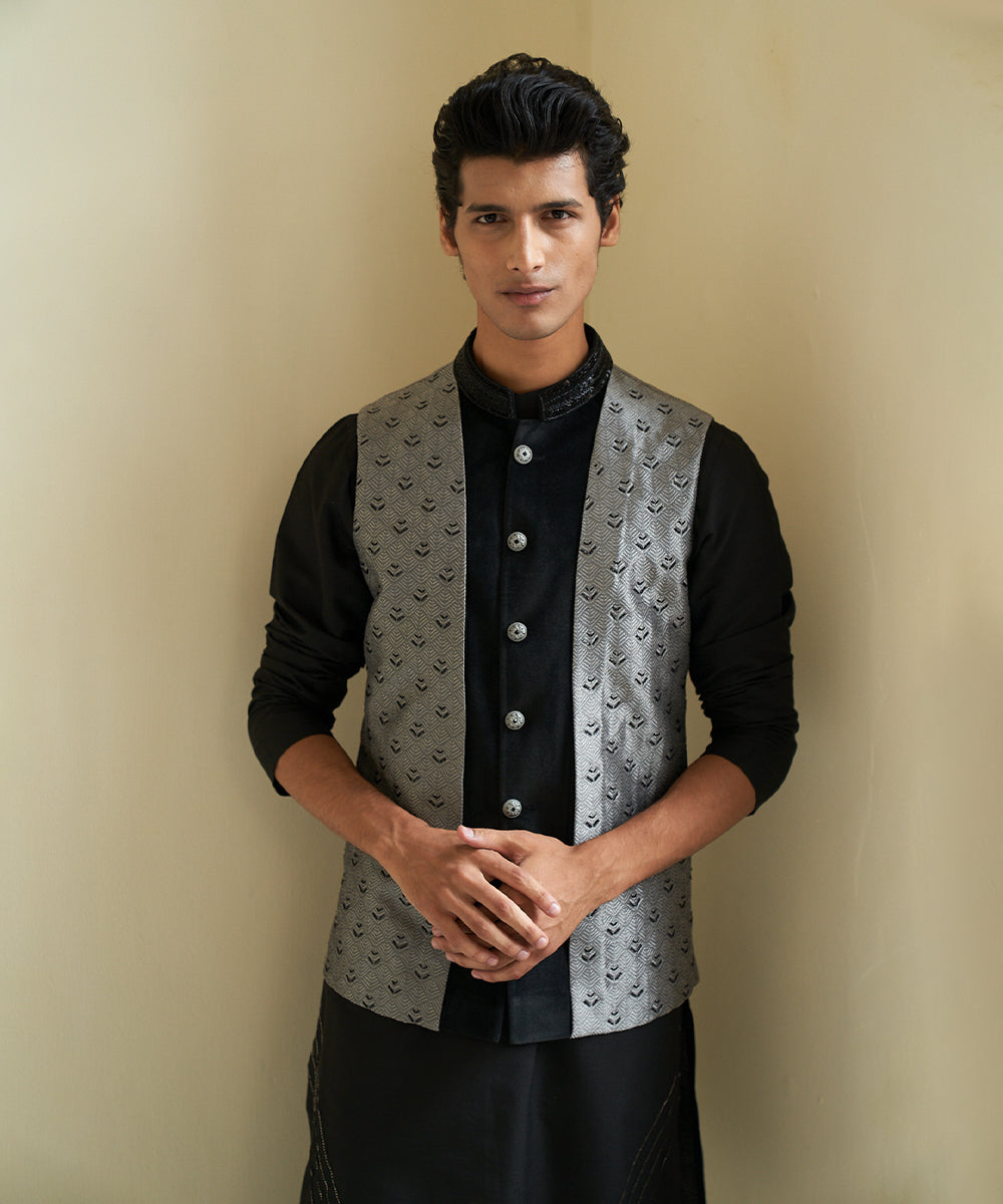 Sheen black nehru jacket set