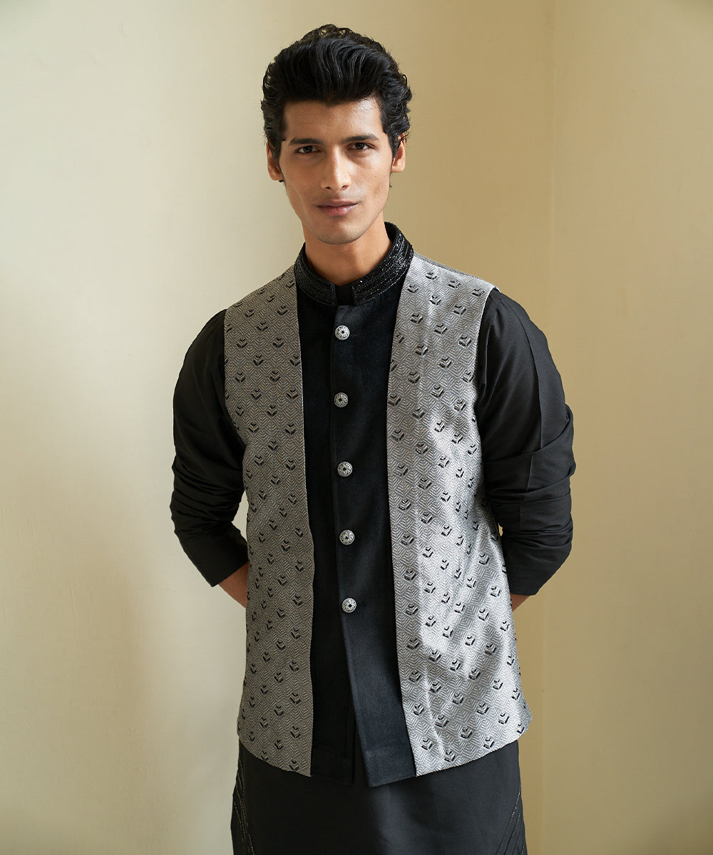 Sheen black nehru jacket set