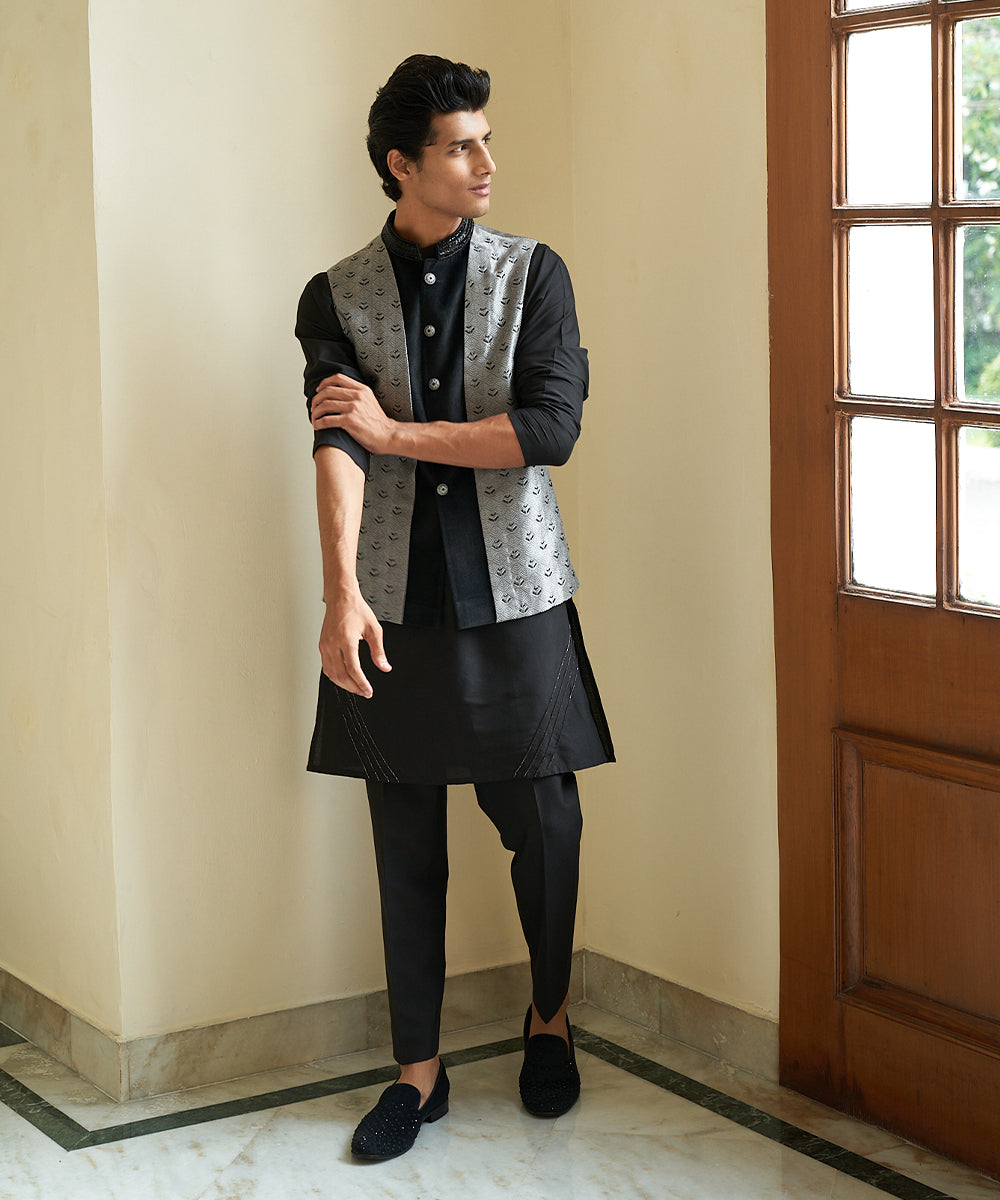 Sheen black nehru jacket set