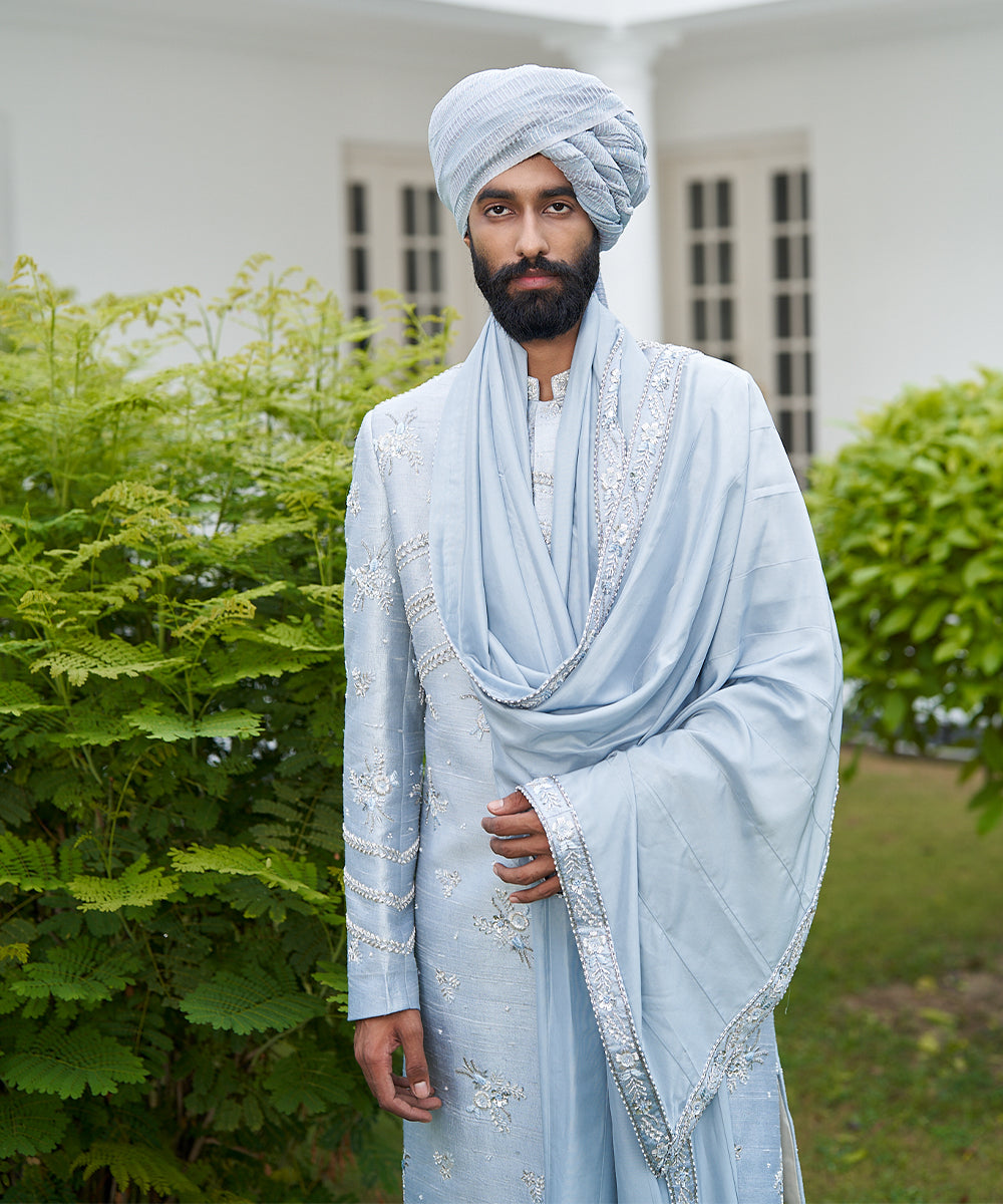 Ash Blue Sherwani Set