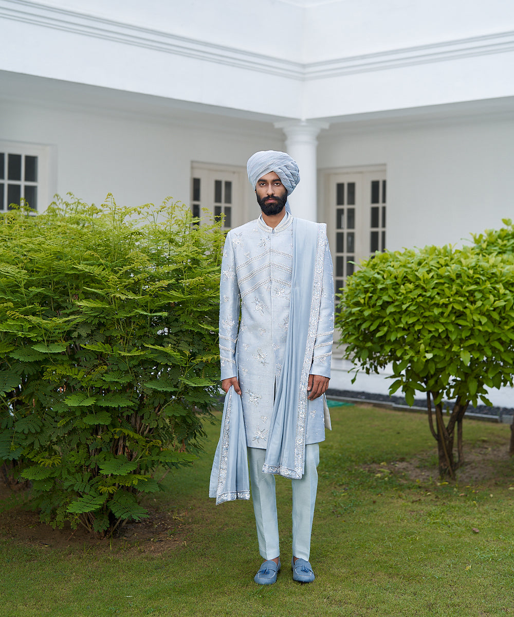 Ash Blue Sherwani Set