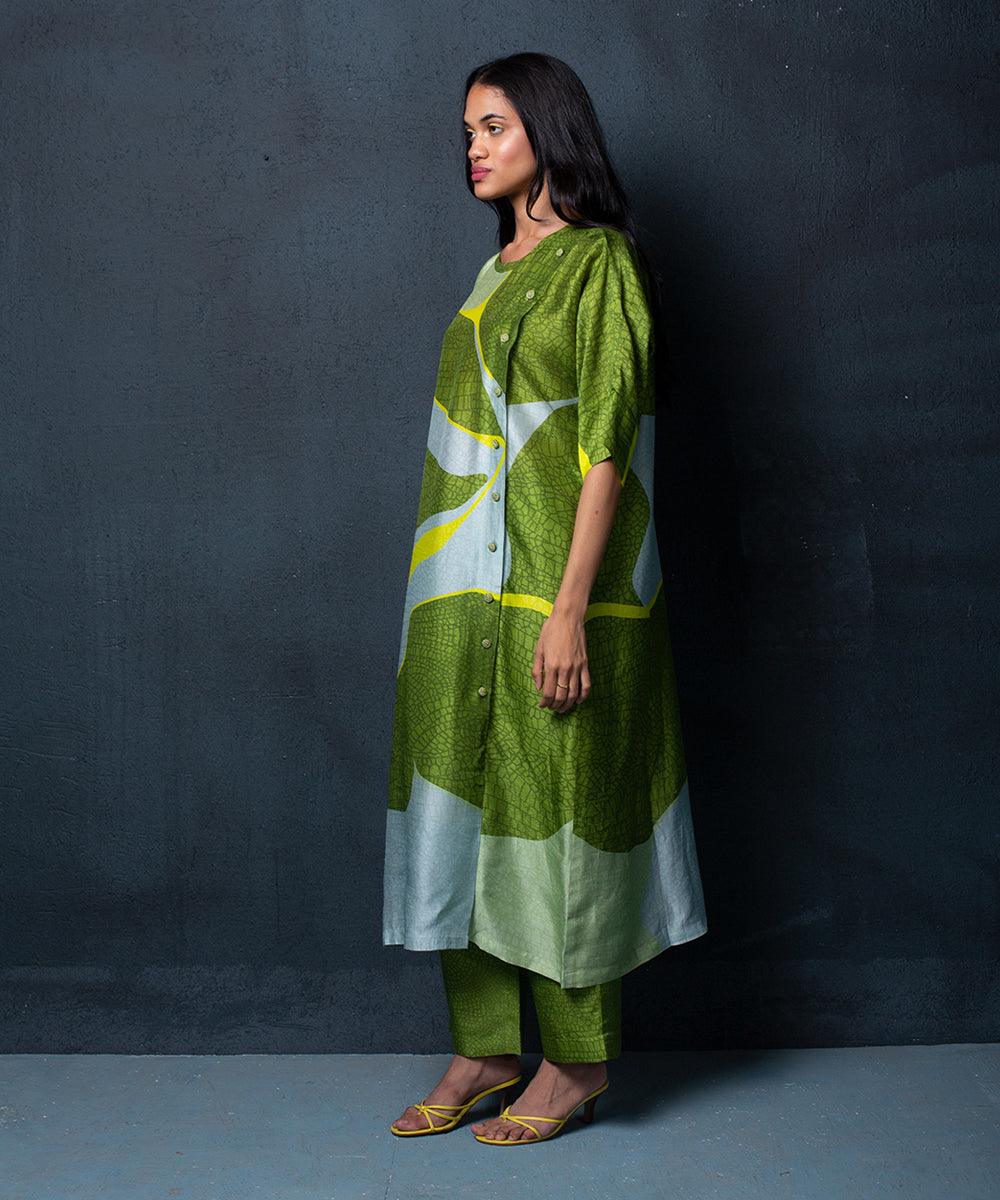 Green and Blue buttoned kurta set