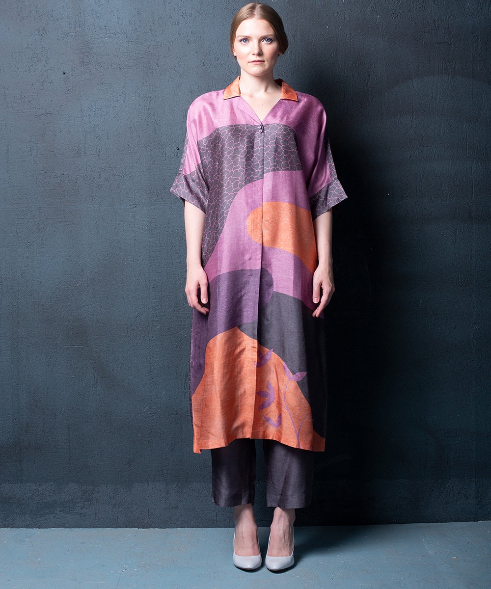 Purple and peach kurta set