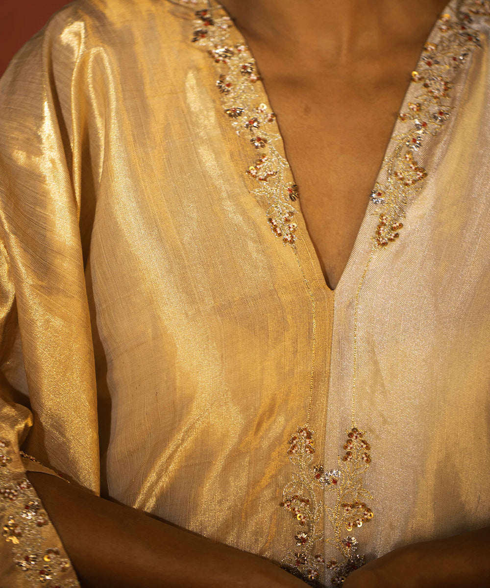 Half and Half metallic hand embroidered Kaftan