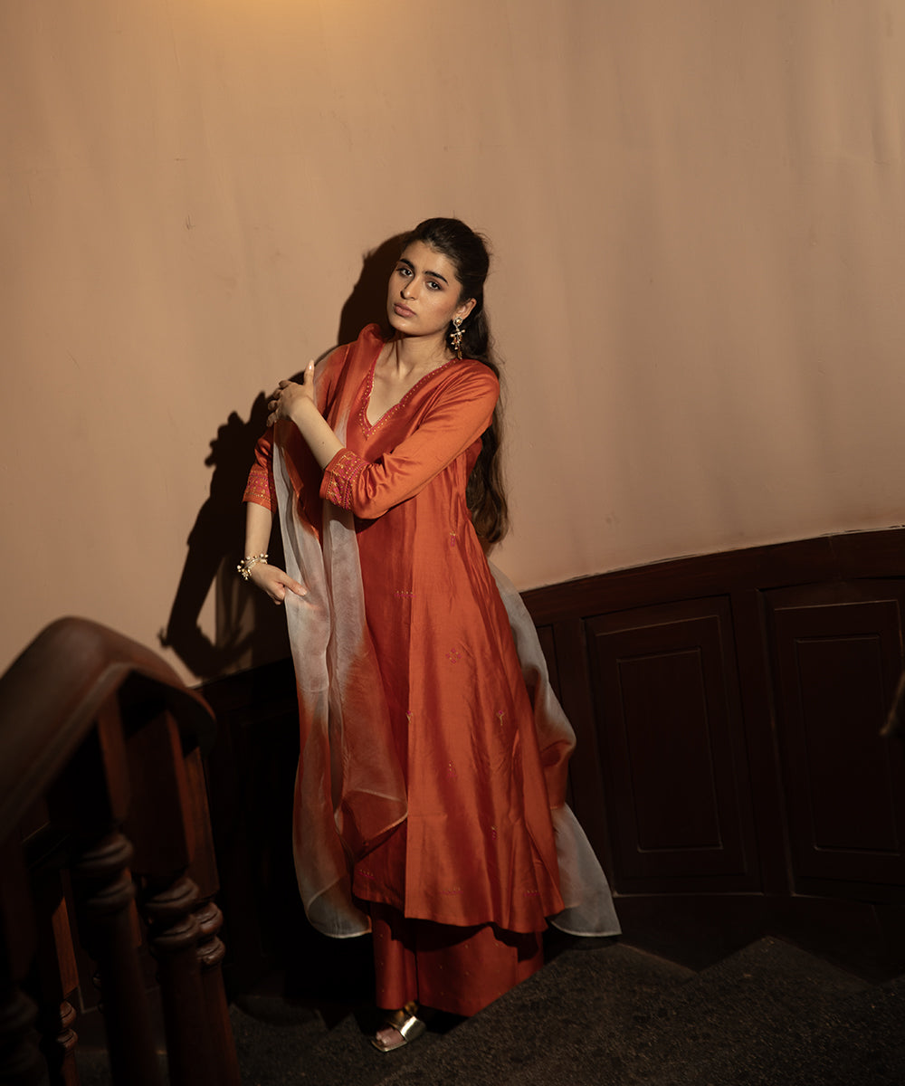 Rust Orange A-line kurta set