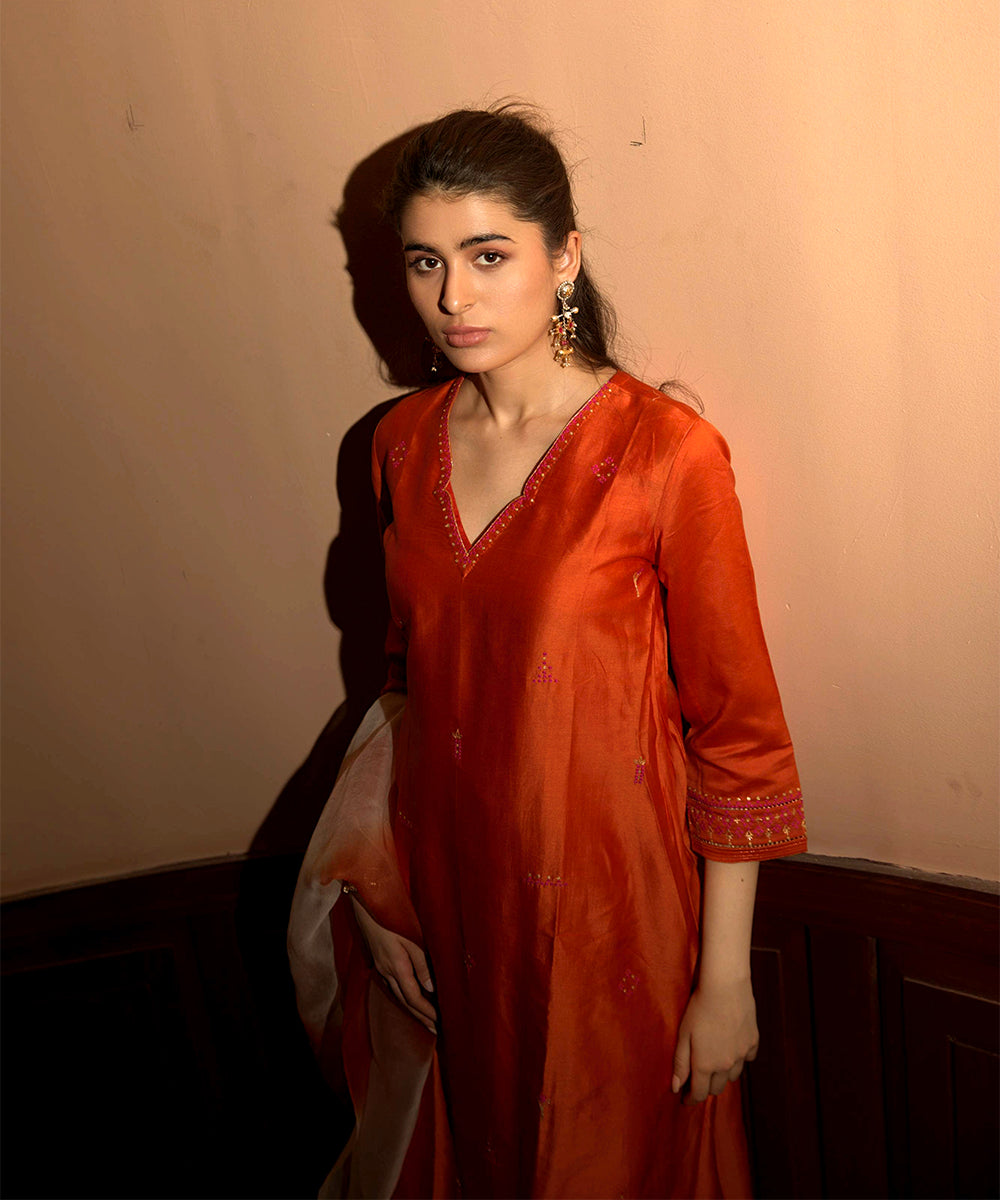 Rust Orange A-line kurta set