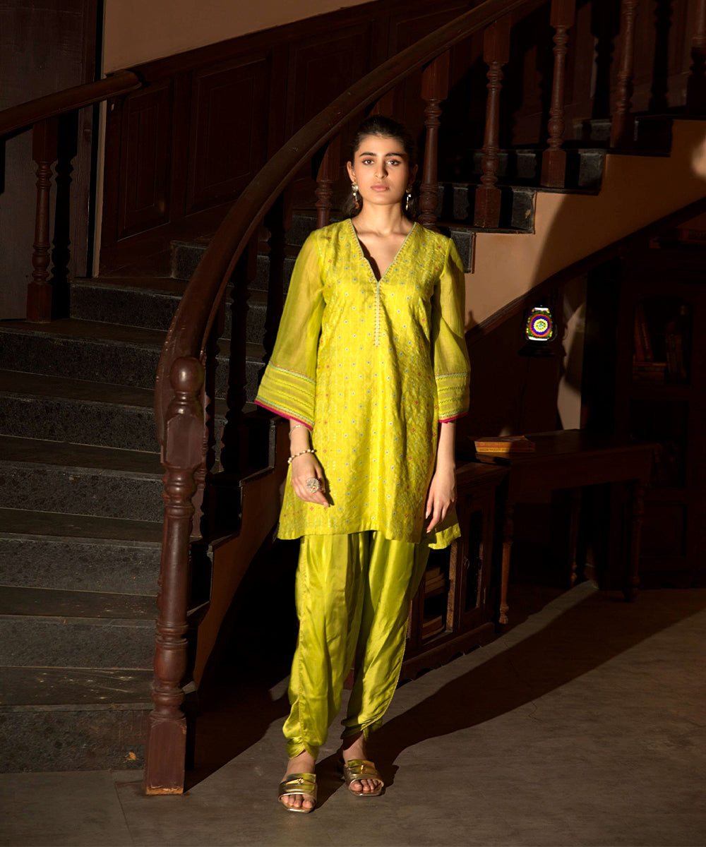 Neon Green Short Kurta Set