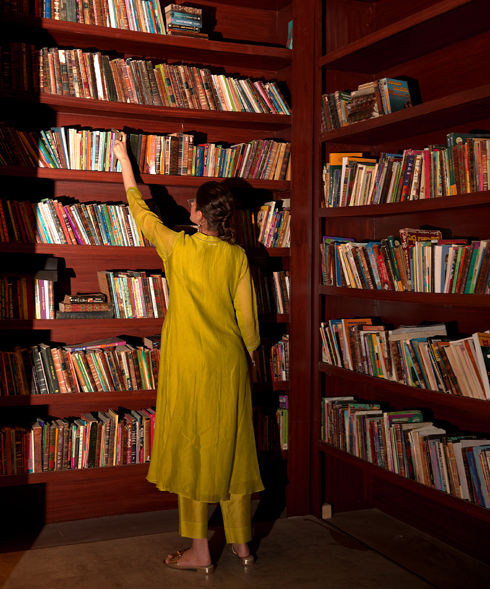 Neon Green Side Panelled A-line Kurta set