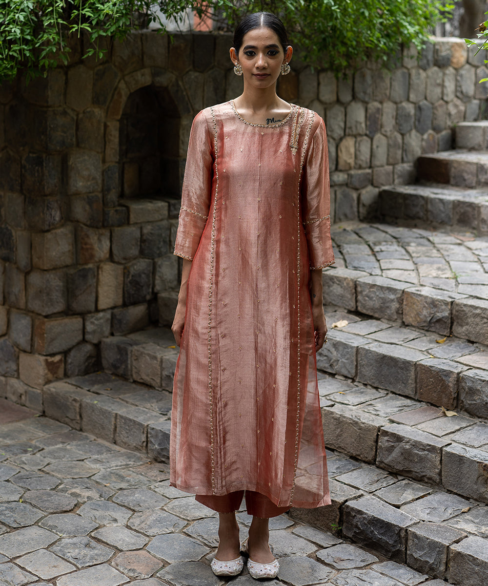 Blush Pink hand embroidered kurta with straight pants