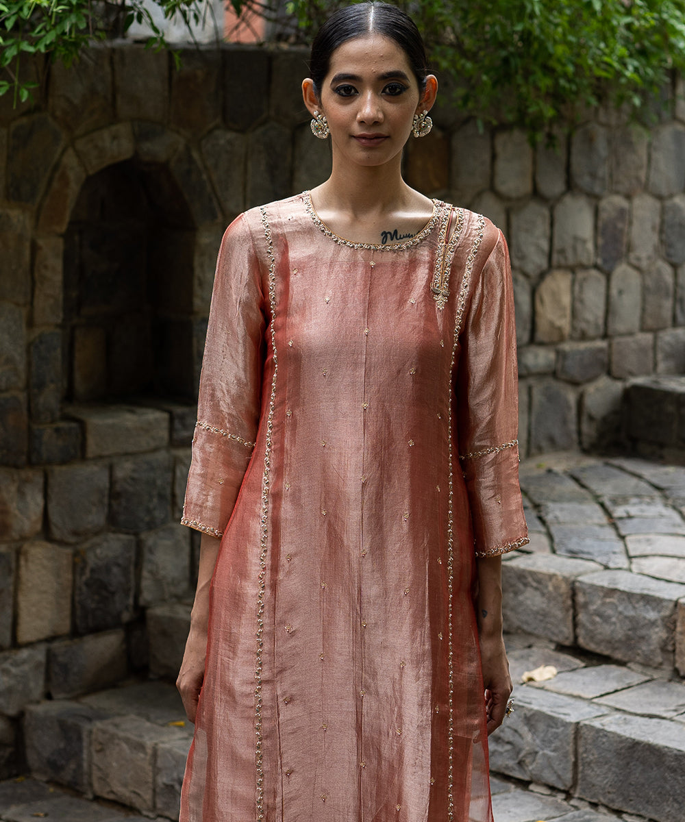 Blush Pink hand embroidered kurta with straight pants