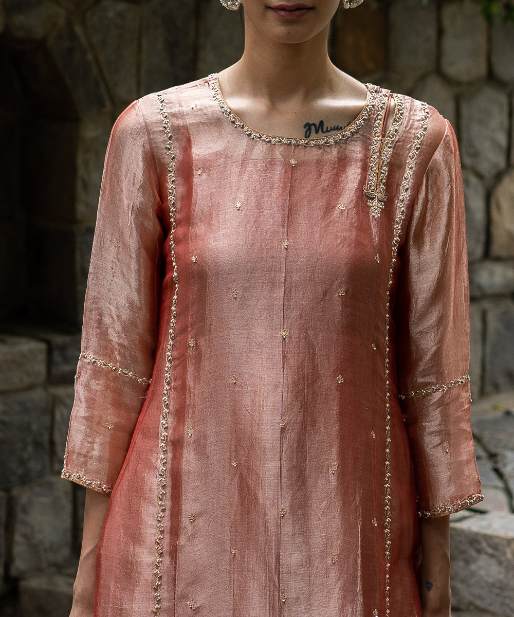 Blush Pink hand embroidered kurta with straight pants