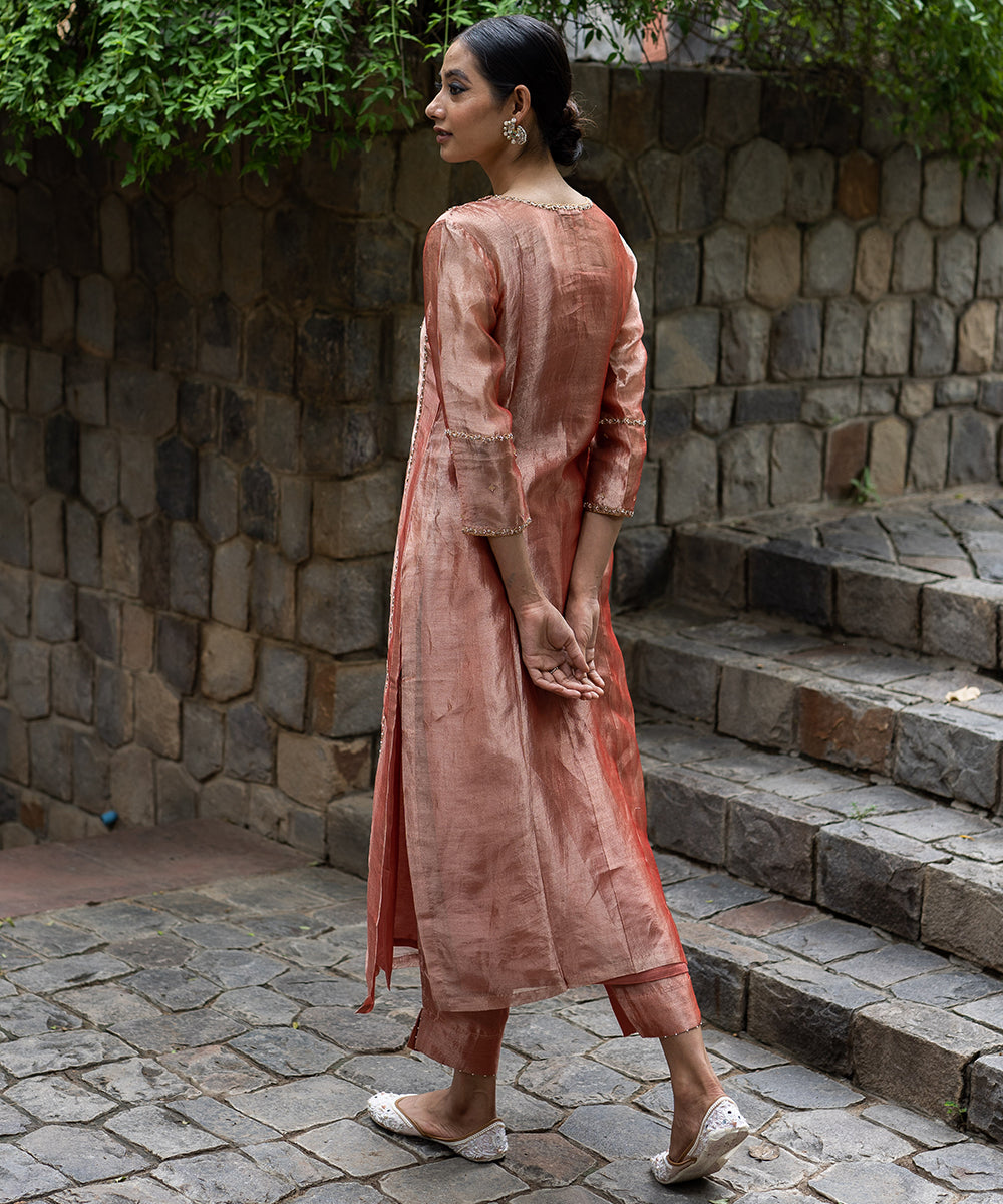 Blush Pink hand embroidered kurta with straight pants