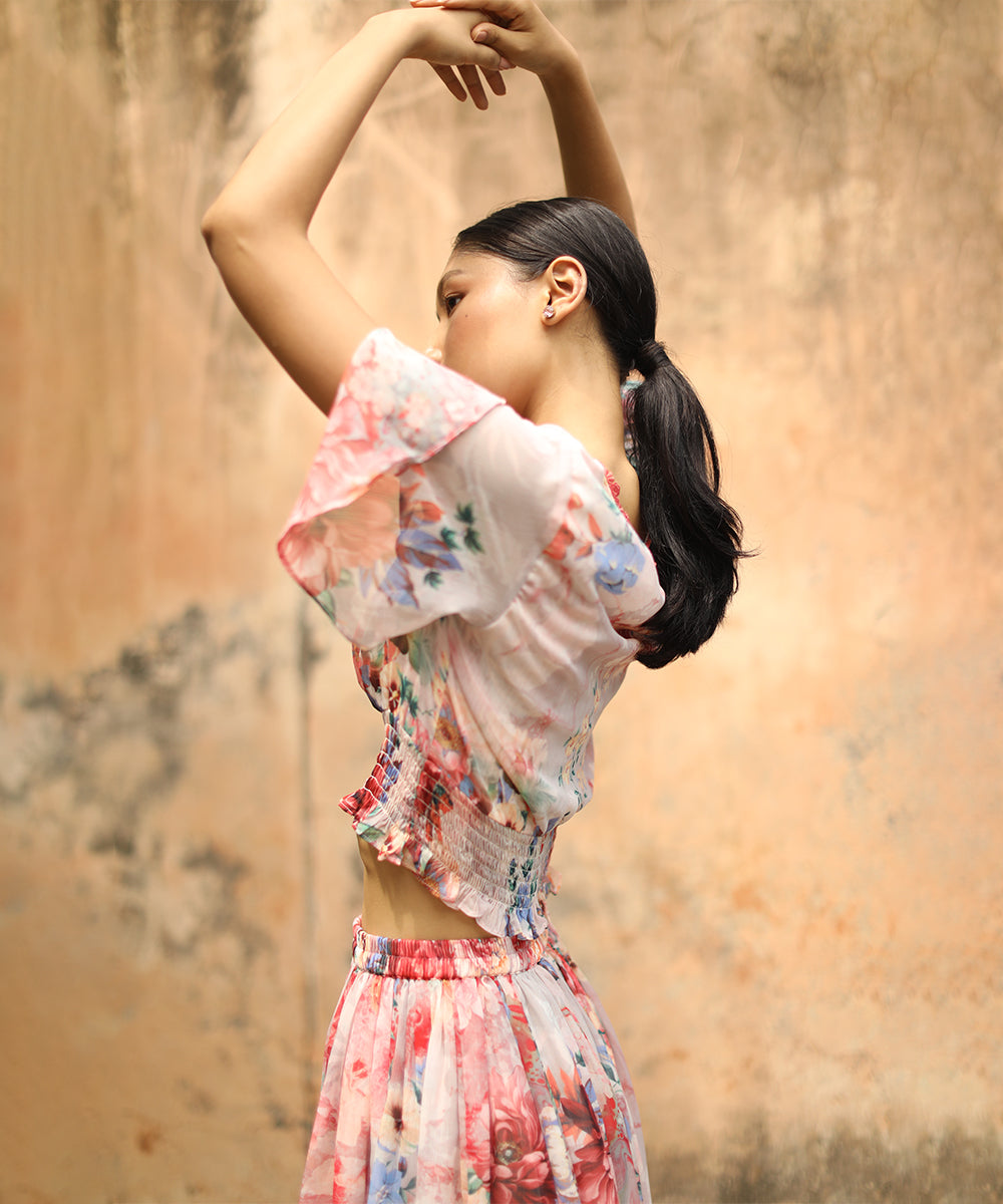 Red Floral Flare Skirt