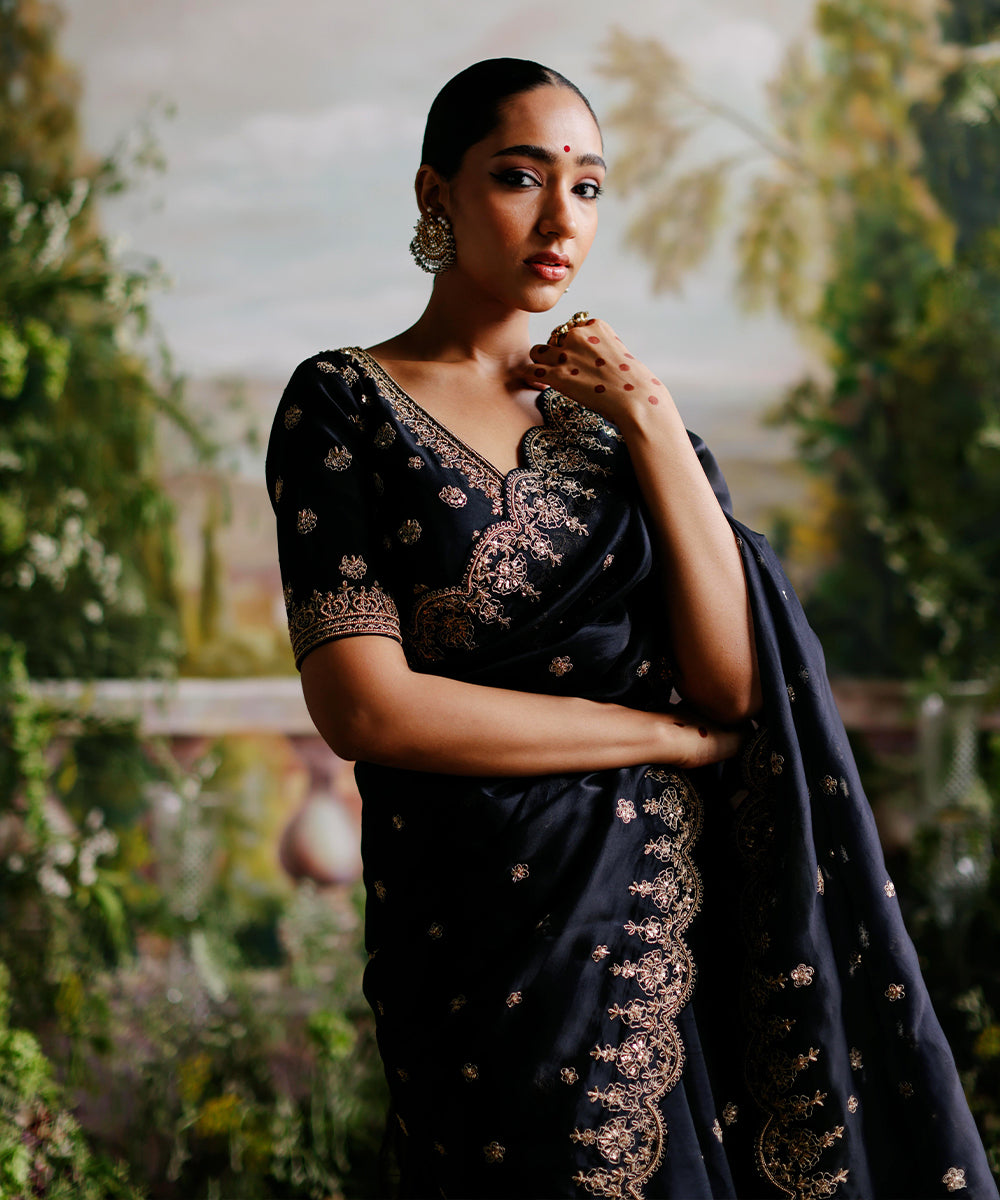 Black Organza Saree Set