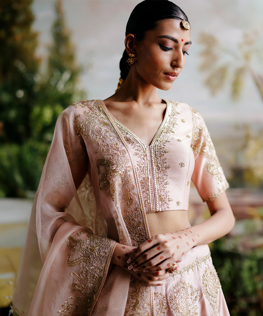 Blush Pink Chanderi Lehenga Set