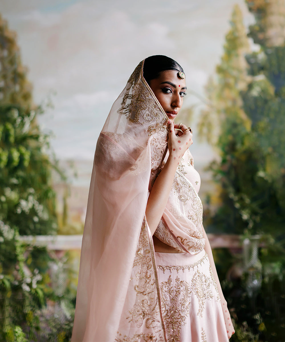 Blush Pink Chanderi Lehenga Set