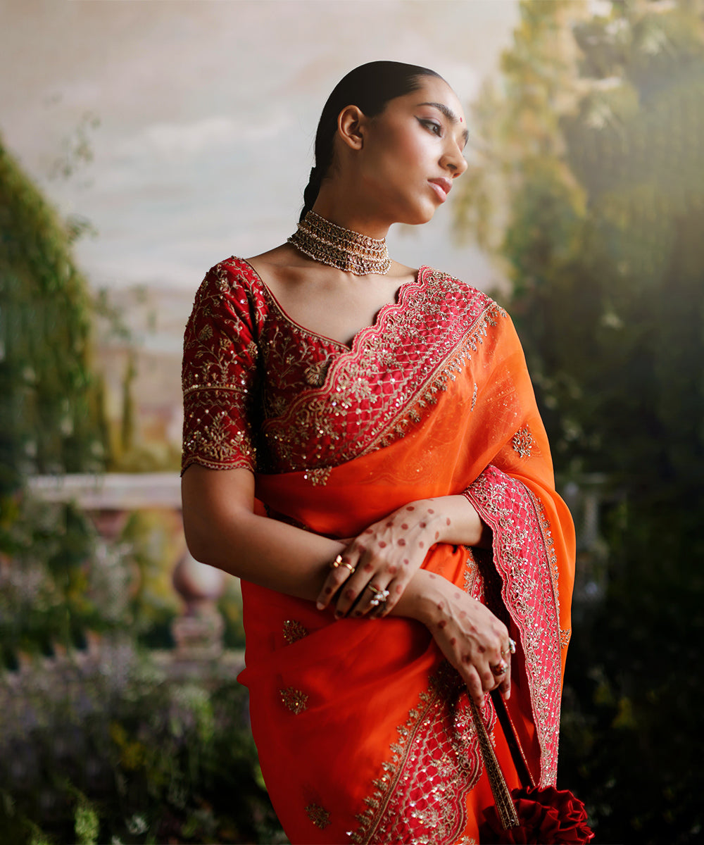 orange Saree Set