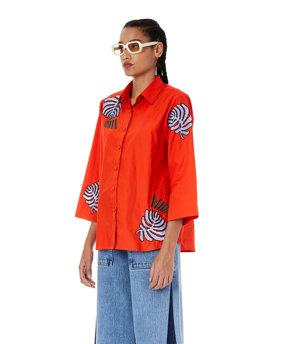 Iris hand-embroidered shirt with loops