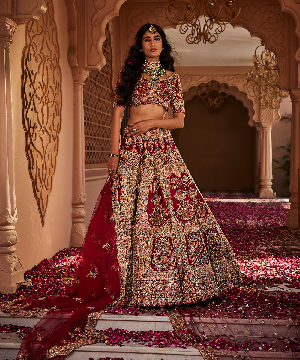 Bride Box: Red Heavily Embroidered Lehenga