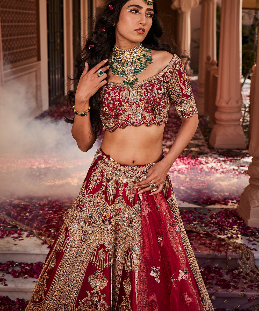 Bride Box: Red Heavily Embroidered Lehenga