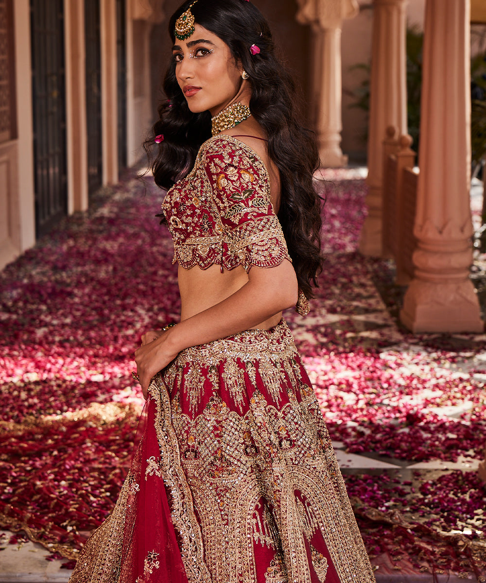 Bride Box: Red Heavily Embroidered Lehenga