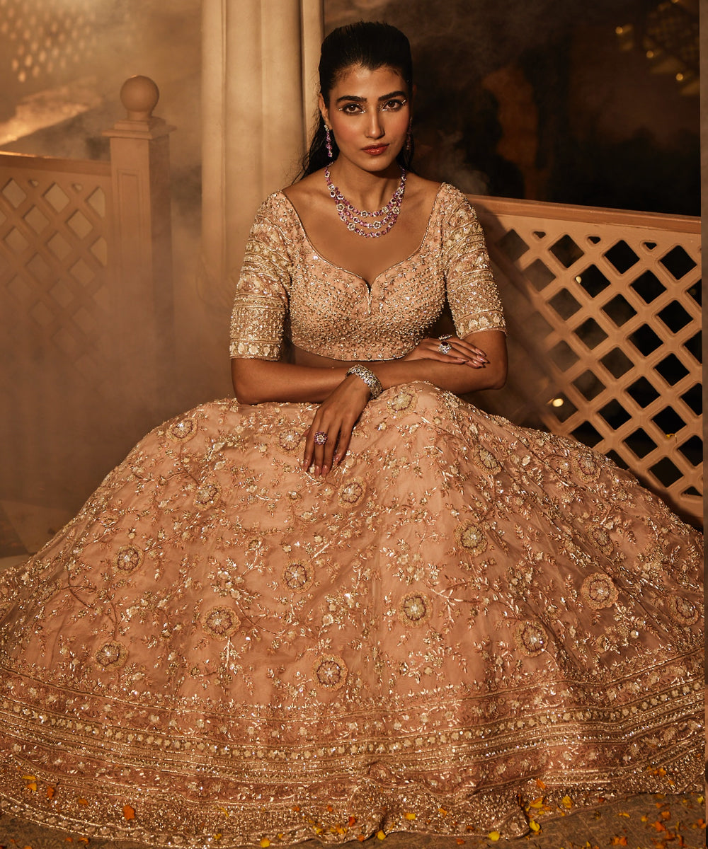 New Alyssa: Peach Heavily Embroidered Lehenga