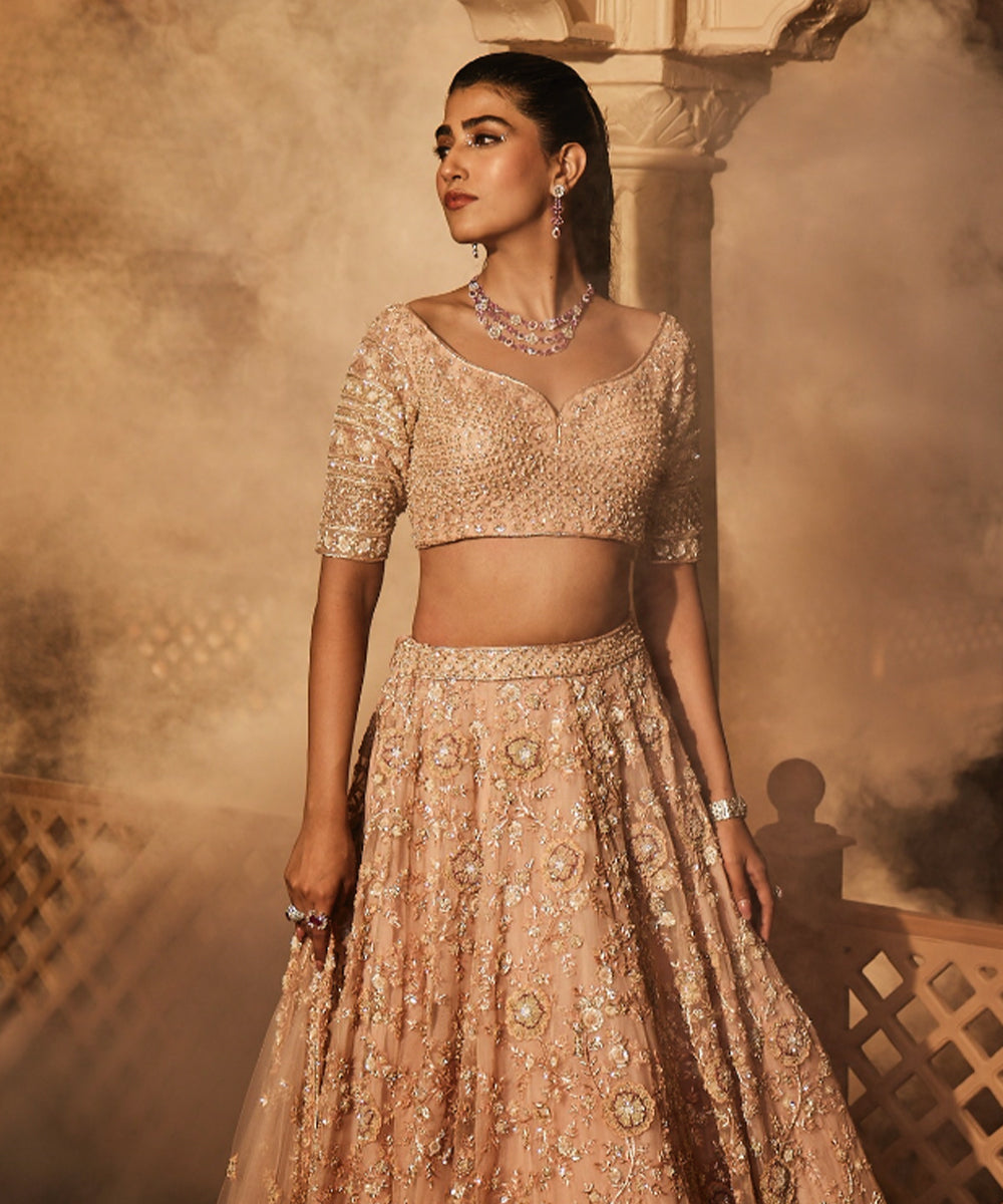 New Alyssa: Peach Heavily Embroidered Lehenga