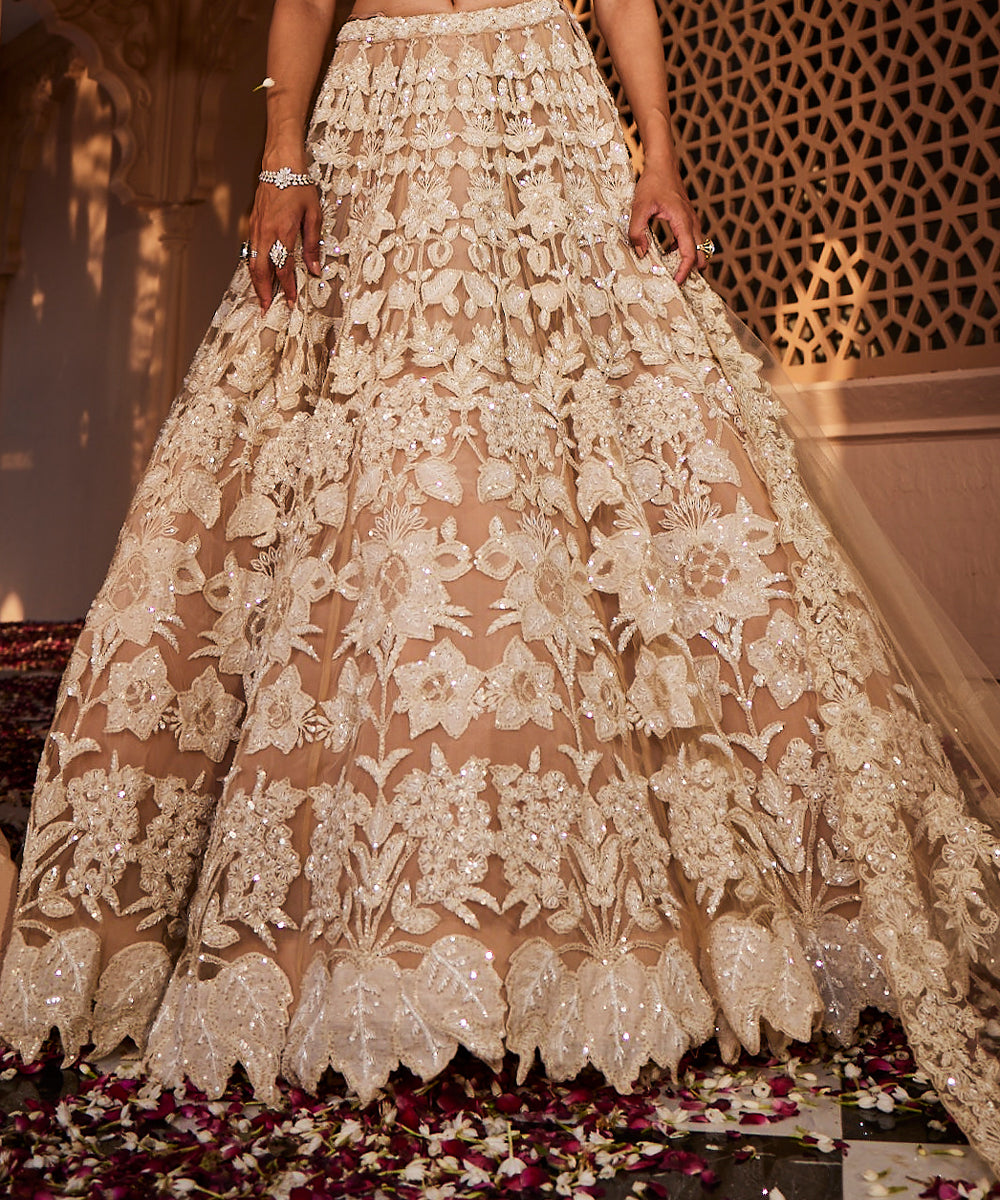 Khushi: Peach Heavily Embroidered Lehenga