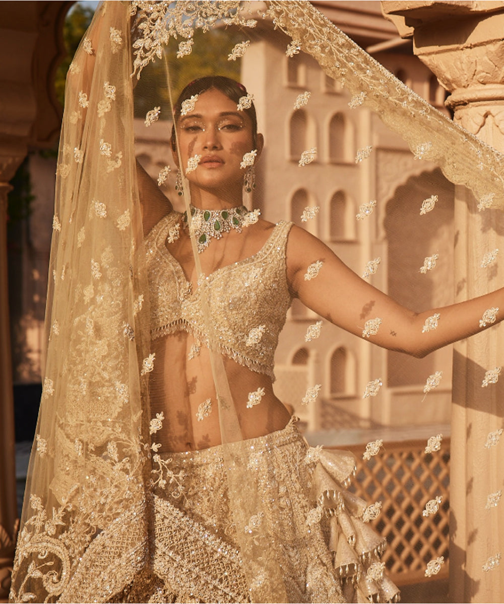 Vanya: Ivory Heavily Embroidered Lehenga