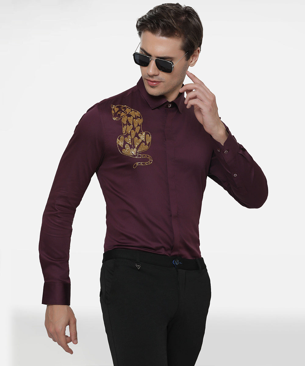 The Heart Panther Burgundy Shirt