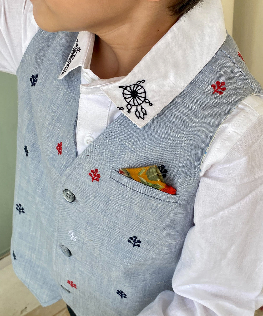 Embroidered Blue Waistcoat