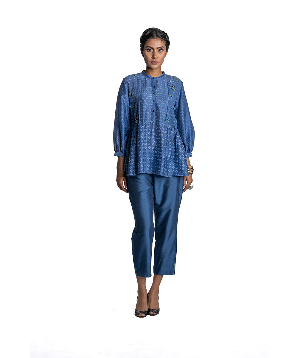 Blue Chanderi Polka dot Tunic Set