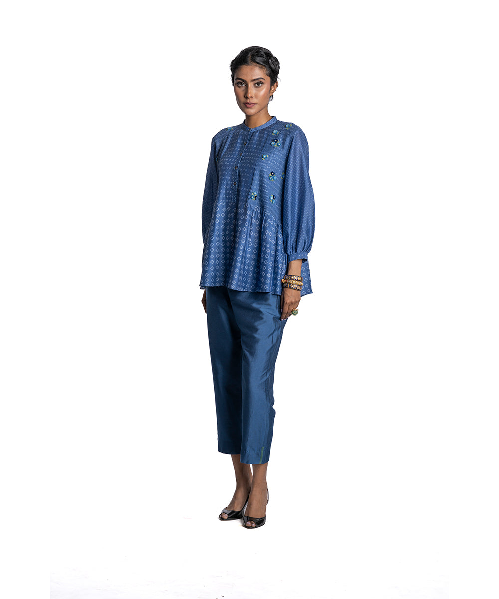 Blue Chanderi Polka dot Tunic Set