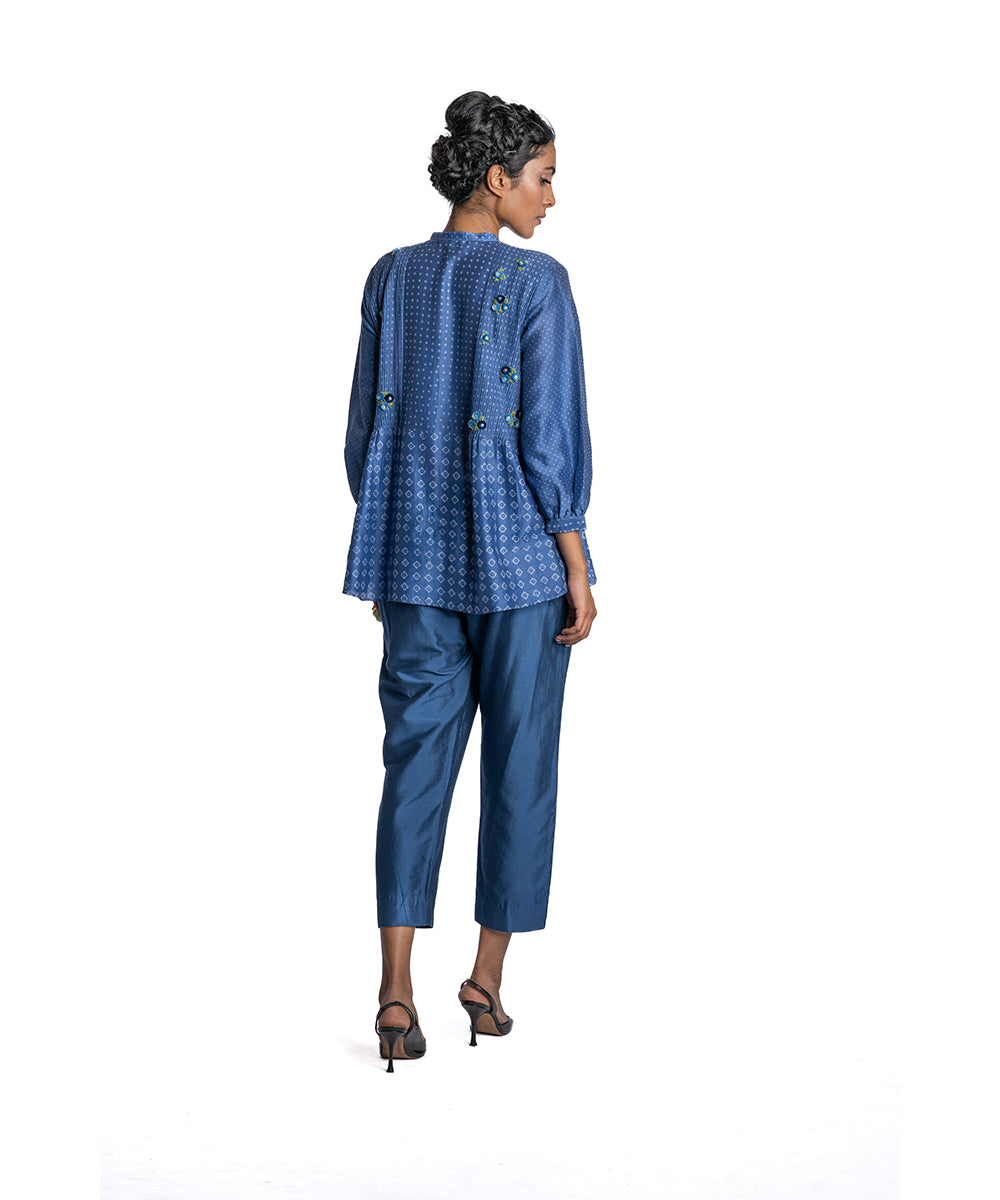 Blue Chanderi Polka dot Tunic Set