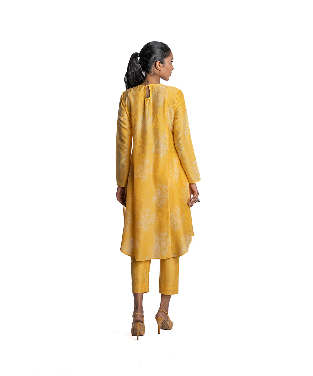 Yellow chanderi Floral Printed Tunic Set