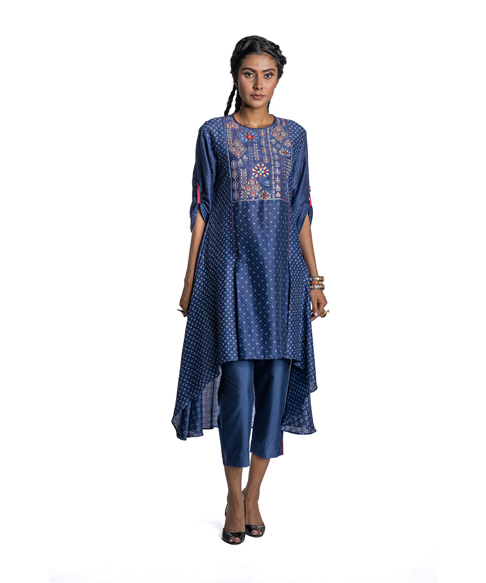 Indigo chanderi Asymmetric Tunic Set