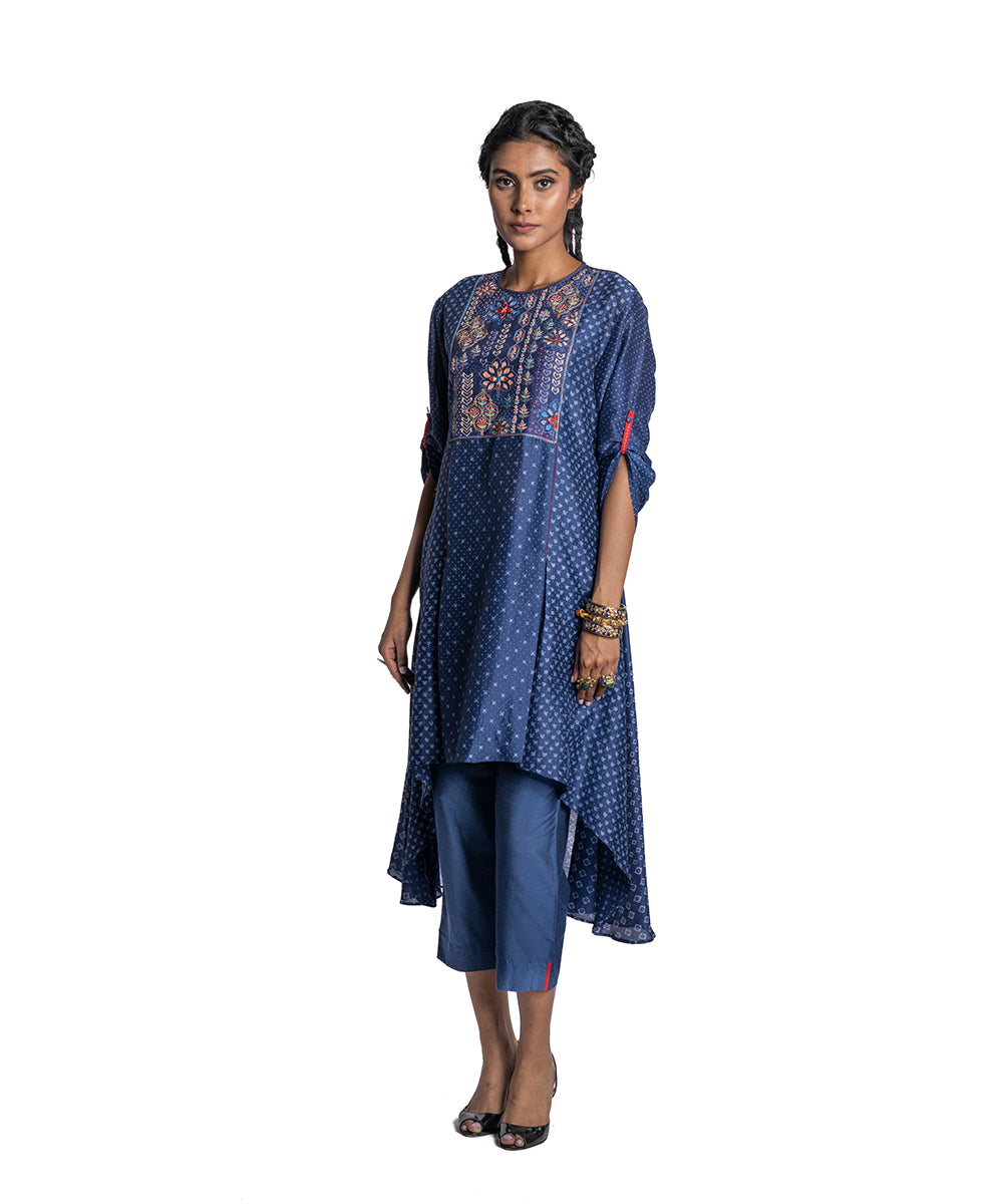 Indigo chanderi Asymmetric Tunic Set