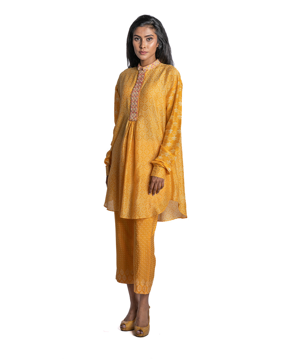 Yellow Chanderi Asymmetric Tunic Set